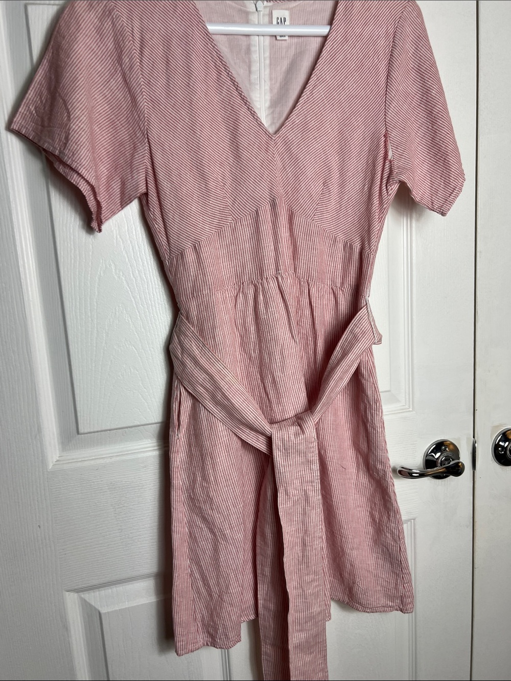 GAP Pink Striped V-Neck Mini Dress